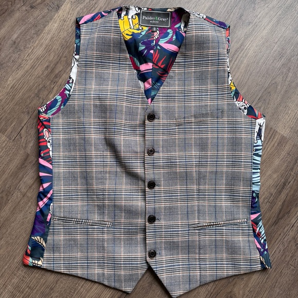 Paisley & Gray Checkered Vest - Unique French / Frenchie Design - Tailored - Picture 1 of 12